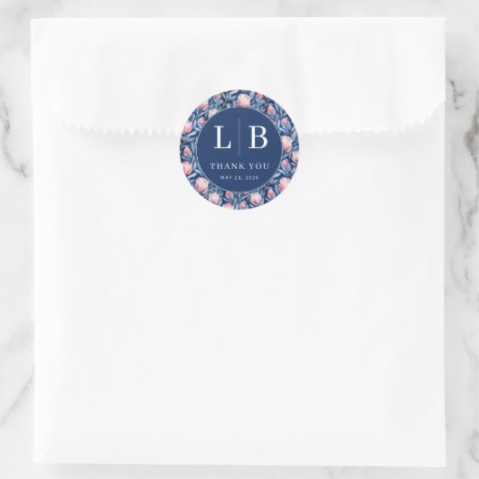 Elegante Navy Bloem Dankbaarheid Ronde Sticker (Tas)
