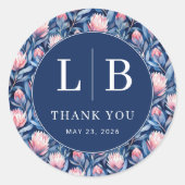 Elegante Navy Bloem Dankbaarheid Ronde Sticker (Voorkant)
