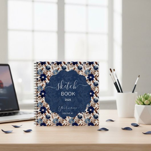 Elegante Navy Bloem Notitieboek