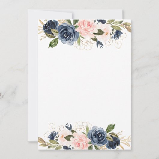 Elegante Navy Bloemen 60e verjaardag Party uitnodi Kaart (Achterkant)