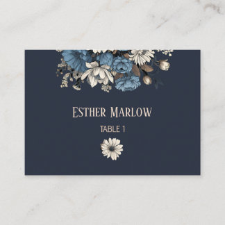 Elegante Navy Bloemen Bruiloft  Plaatskaartje