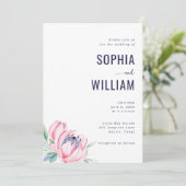 Elegante Navy Bloemen Bruiloft Uitnodiging (Staand voorkant)