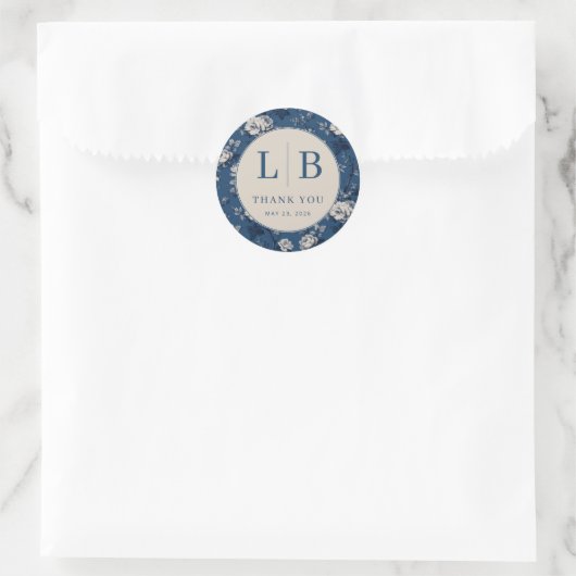 Elegante Navy Bloemen Ronde Sticker (Tas)