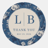 Elegante Navy Bloemen Ronde Sticker (Voorkant)