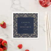 Elegante Navy Bloemendamask Servet (Insitu)
