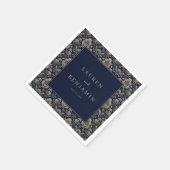 Elegante Navy Bloemendamask Servet (Hoek)