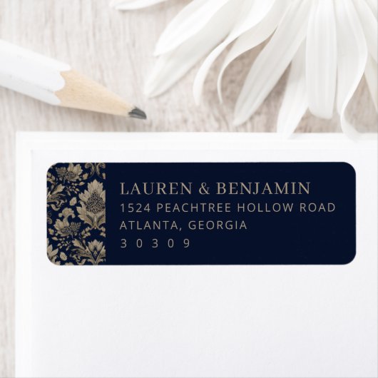 Elegante Navy Bloemenrand Etiket (Insitu)