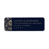 Elegante Navy Bloemenrand Etiket (Voorkant)