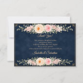 Elegante Navy Bloemige Bruiloft Bedankkaart (Voorkant)