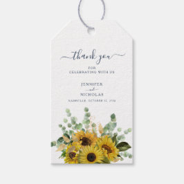 Elegante Navy Bloemige Zonnebloemen Bedankt Trouw Cadeaulabel