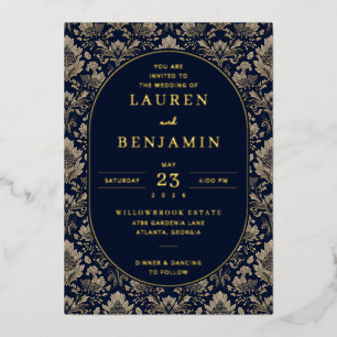 Elegante Navy Bloemmotieven Folie Uitnodiging