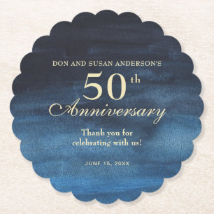 Elegante Navy Blue 50th Wedding Jubileum Kartonnen Onderzetters