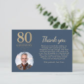 Elegante Navy Blue 80 & Legendarische Verjaardagsf Bedankkaart (Staand voorkant)