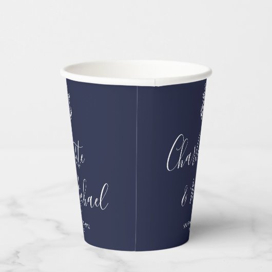 Elegante Navy Blue Anker Nautische Bruiloft Papieren Bekers (Rechts)