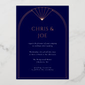 Elegante Navy Blue Art Deco Boog Huwelijk Folie Uitnodiging (Voorkant)