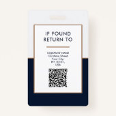 Elegante Navy Blue Bedrijfsnaam Tag Foto Sjabloon Badge (Achterkant)