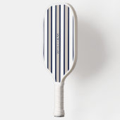 Elegante Navy Blue & Beige Stripes gepersonaliseer Pickleball Paddle (Links)