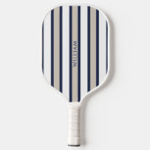 Elegante Navy Blue & Beige Stripes gepersonaliseer Pickleball Paddle (Achterkant)