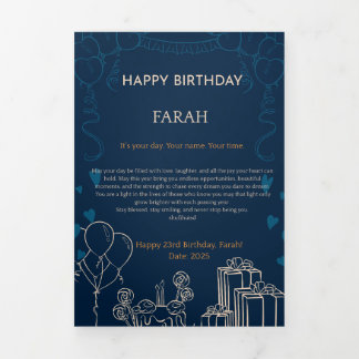 Elegante Navy Blue Birthday Kaart