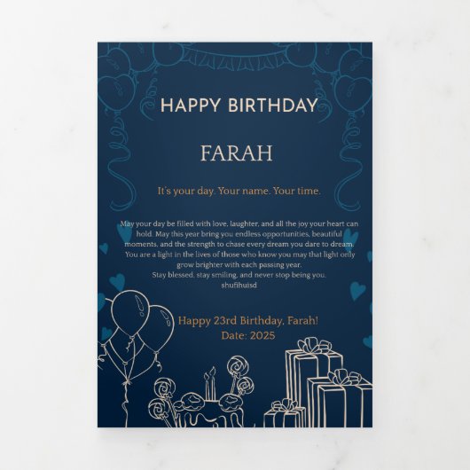 Elegante Navy Blue Birthday Kaart (Cover)