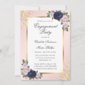 Elegante Navy Blue Blush Gold Engagement Party Kaart (Voorkant)