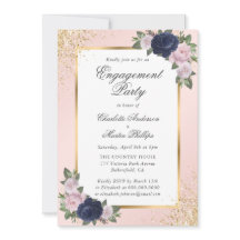 Elegante Navy Blue Blush Gold Engagement Party