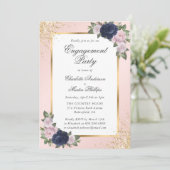 Elegante Navy Blue Blush Gold Engagement Party Kaart (Staand voorkant)