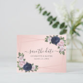 Elegante Navy Blue Blush Roze Huwelijk Save The Da Aankondigingskaart (Staand voorkant)