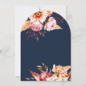 Elegante Navy Blue Boho Chic Bloemen Huwelijk Kaart (Achterkant)