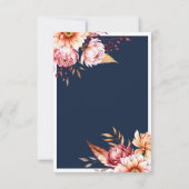 Elegante Navy Blue Boho Chic Bloemen Huwelijk RSVP Kaartje (Achterkant)