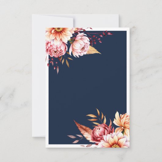 Elegante Navy Blue Boho Chic Bloemen Huwelijk RSVP Kaartje (Achterkant)