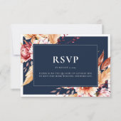 Elegante Navy Blue Boho Chic Bloemen Huwelijk RSVP Kaartje (Voorkant)