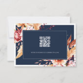 Elegante Navy Blue Boho Chic Bloemen Huwelijk RSVP Kaartje (Achterkant)