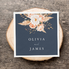 Elegante Navy Blue Boho Chic Bloemen Huwelijk Servet