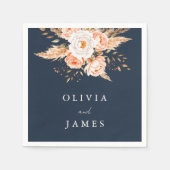 Elegante Navy Blue Boho Chic Bloemen Huwelijk Servet (Voorkant)