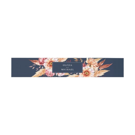 Elegante Navy Blue Boho Chic Bloemen Huwelijk Uitnodigingen Wikkel (Vlak)