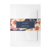 Elegante Navy Blue Boho Chic Bloemen Huwelijk Uitnodigingen Wikkel (Voorkant Voorbeeld)