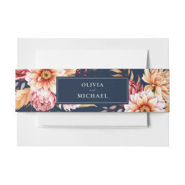 Elegante Navy Blue Boho Chic Bloemen Huwelijk Uitnodigingen Wikkel