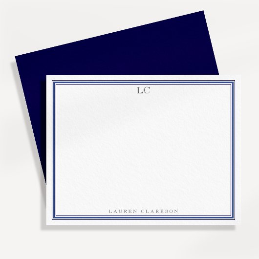 Elegante Navy Blue Border Monogram briefpapier Kaart