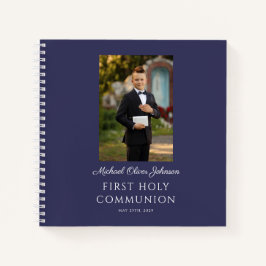 Elegante Navy Blue Boy Eerste Communie Guestbook Notitieboek