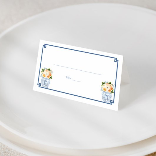 Elegante Navy Blue Burnt Sinaasappel Fall Wedding  Plaatskaartje