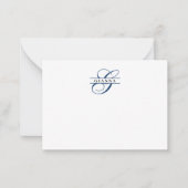Elegante Navy Blue Calligraphy Split Monogram Notitiekaartje (Voorkant)