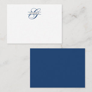 Elegante Navy Blue Calligraphy Split Monogram Notitiekaartje