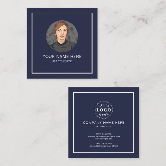 Elegante Navy Blue Calling Card met wit script Contactkaartje (Voorkant / Achterkant)