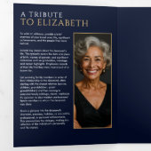 Elegante Navy Blue Celebration of Life Service Drieluik Programma (Binnenzijde eerst)