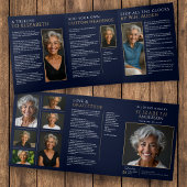 Elegante Navy Blue Celebration of Life Service Drieluik Programma