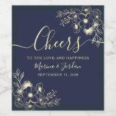 Elegante Navy Blue Cheers Wedding Wijn Etiket (Enkel label)