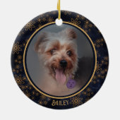 Elegante Navy Blue Christmas 2 foto Keramisch Ornament (Achterkant)