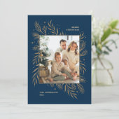 Elegante Navy Blue Christmas Custom Fotobericht Feestdagenkaart (Staand voorkant)
