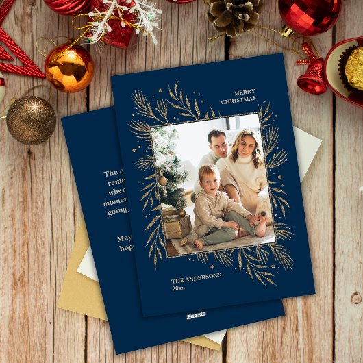 Elegante Navy Blue Christmas Custom Fotobericht Feestdagenkaart